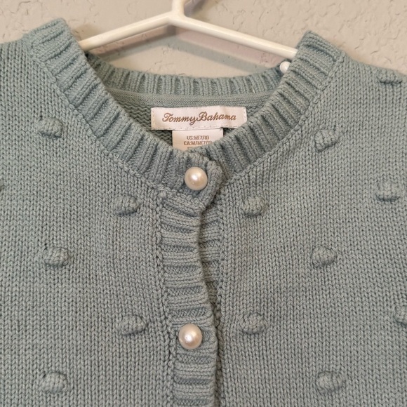 Kid's Tommy Bahama Mint Cardigan Sweater with Pearl Buttons - Picture 3 of 9